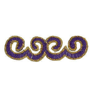 Purple Gold Embroidered Iron On Applique Scroll Motif Patch Small Vintage